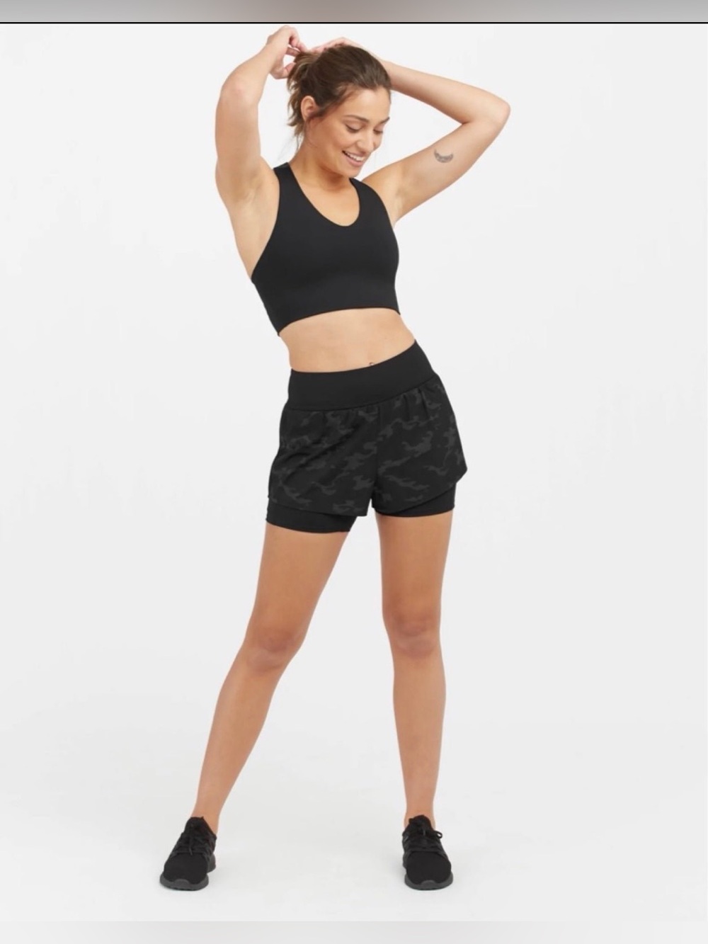 SPANX Black Layered Camo Athletic Shorts